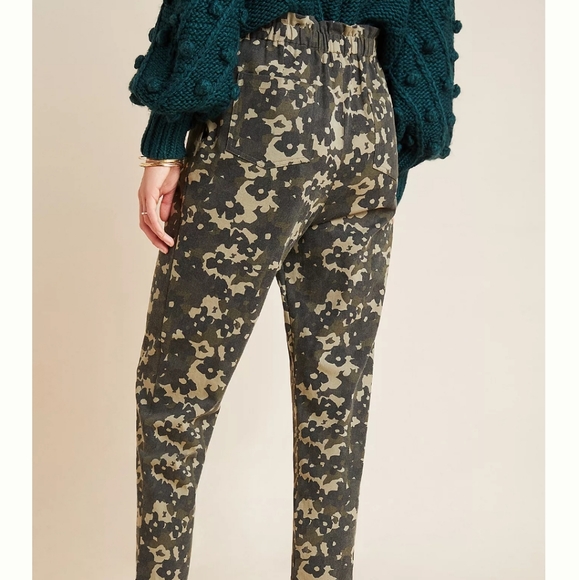 Anthropologie Amadi Green Camo Floral High Rise Pants Medium - Picture 5 of 12